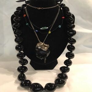 Set of 4 pcs Black Bead Pendant Necklace Colorful Accents
